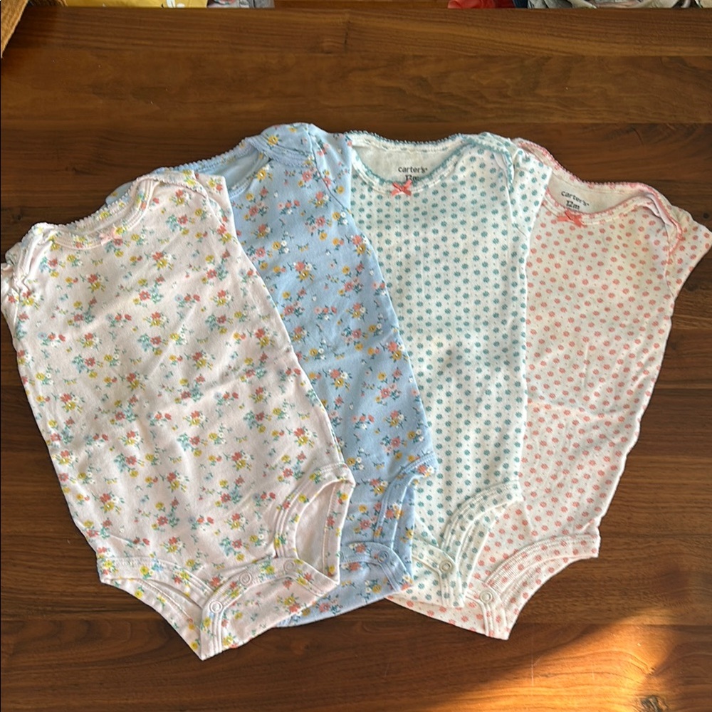 Carter's Pink and Blue Bodysuits Set Soft Pastel Patterns
